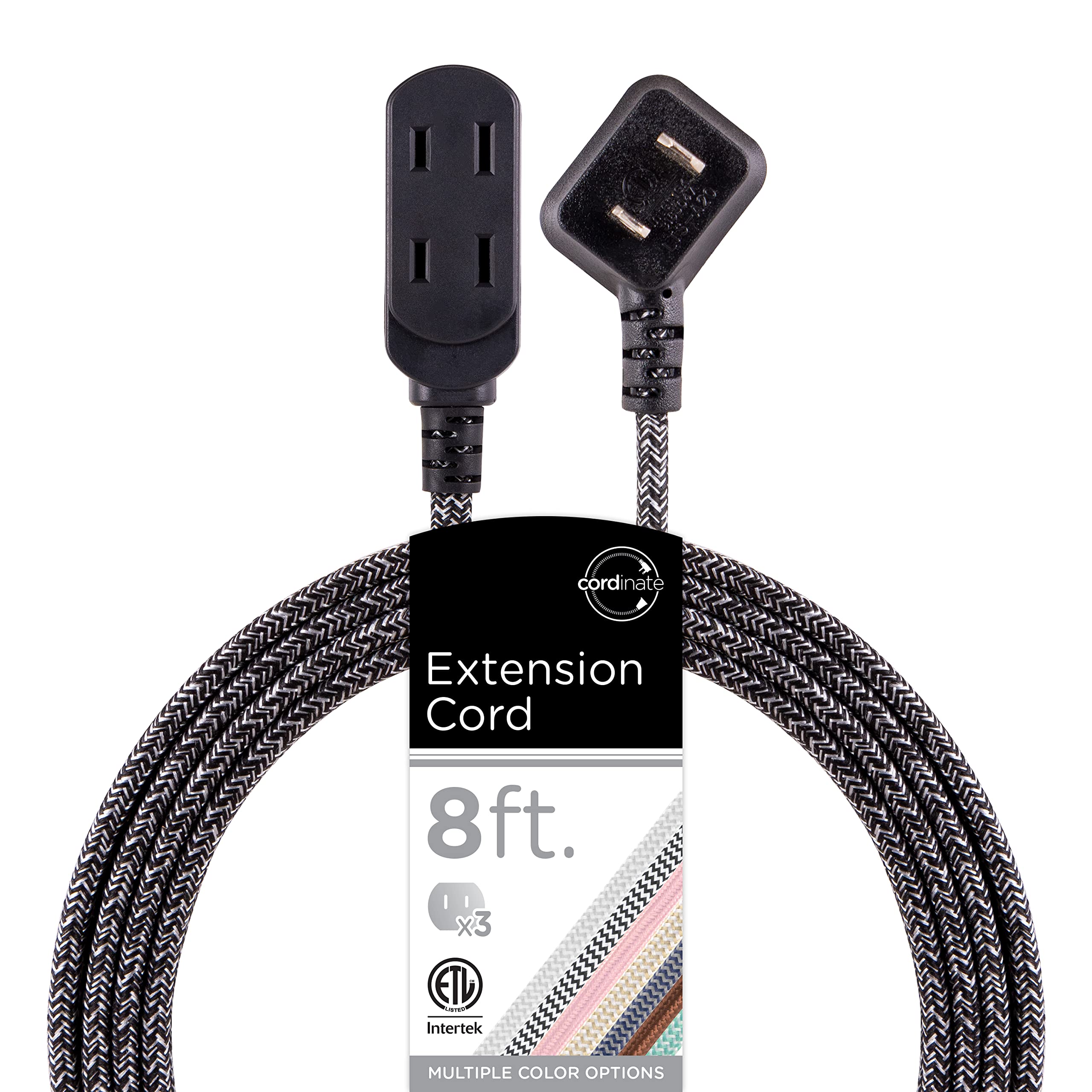 Cordinate Extension Cord, 8 Ft, 3-Outlet, Flat Plug, Braided